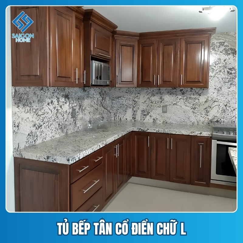 Tủ bếp tân cổ điển chữ L Tủ bếp tân cổ điển chữ L