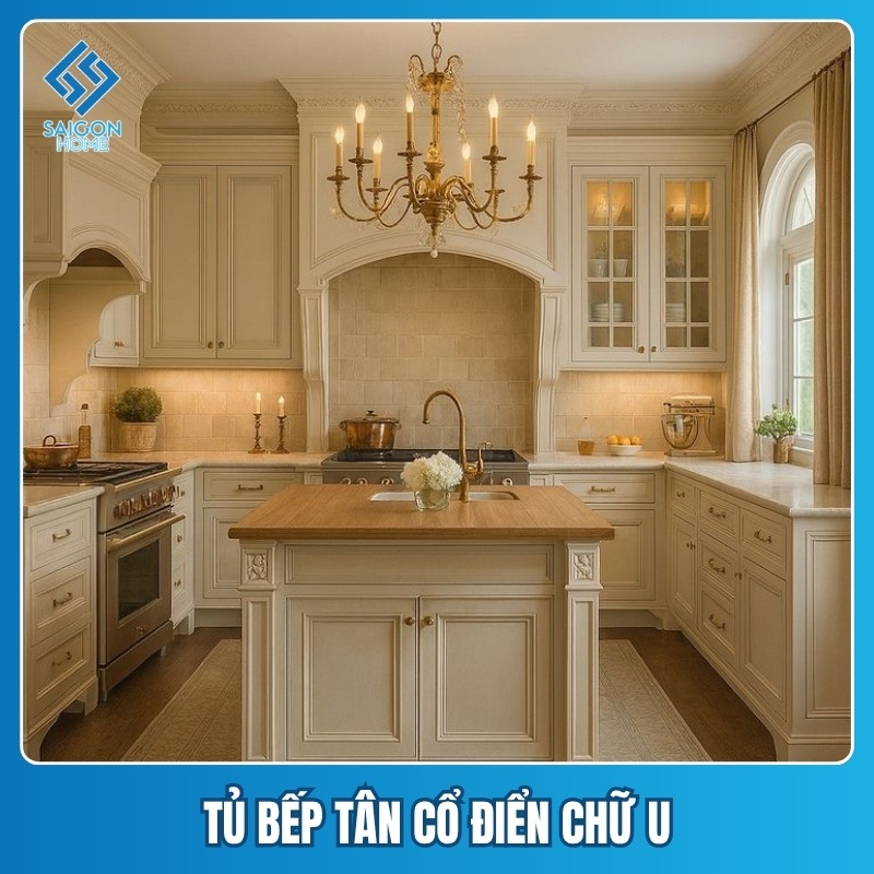 Tủ bếp tân cổ điển chữ U Tủ bếp tân cổ điển chữ U