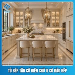 Tủ bếp tân cổ điển chữ U Tủ bếp tân cổ điển chữ U có đảo bếp