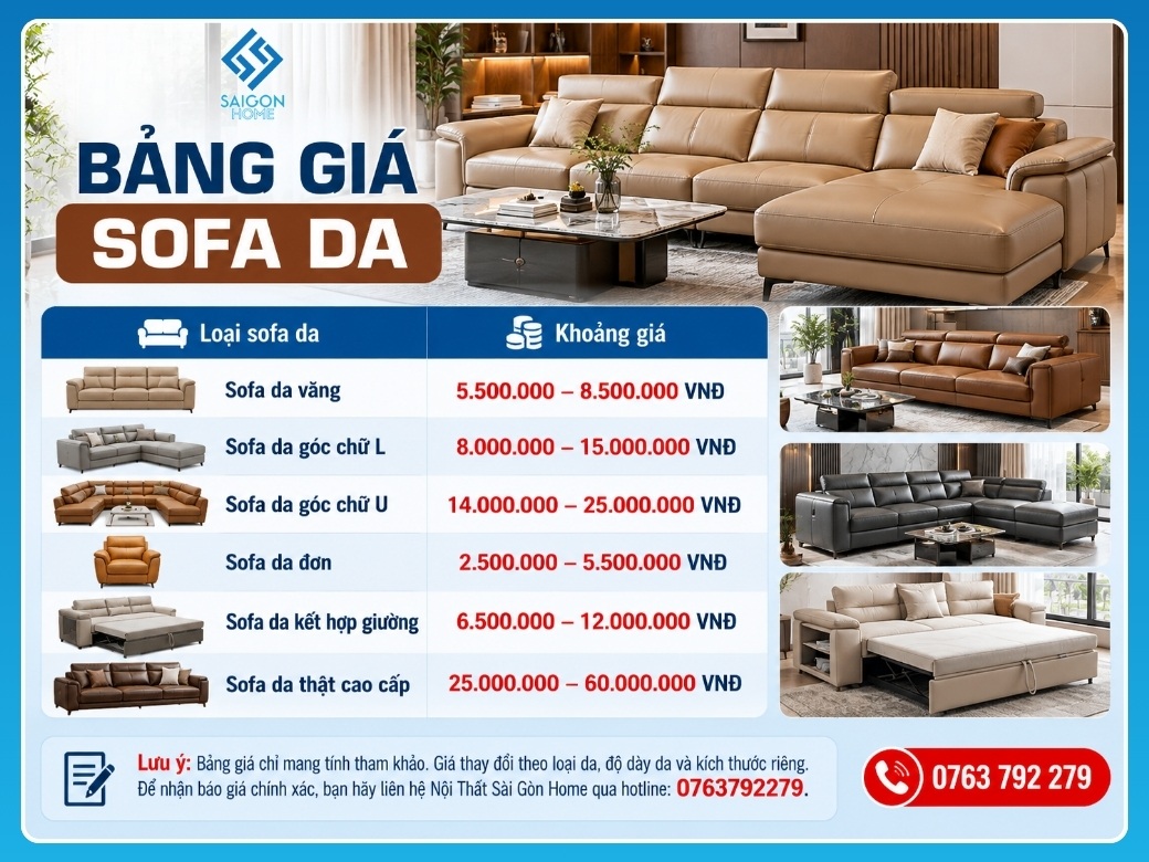 Bảng giá sofa da mới nhất