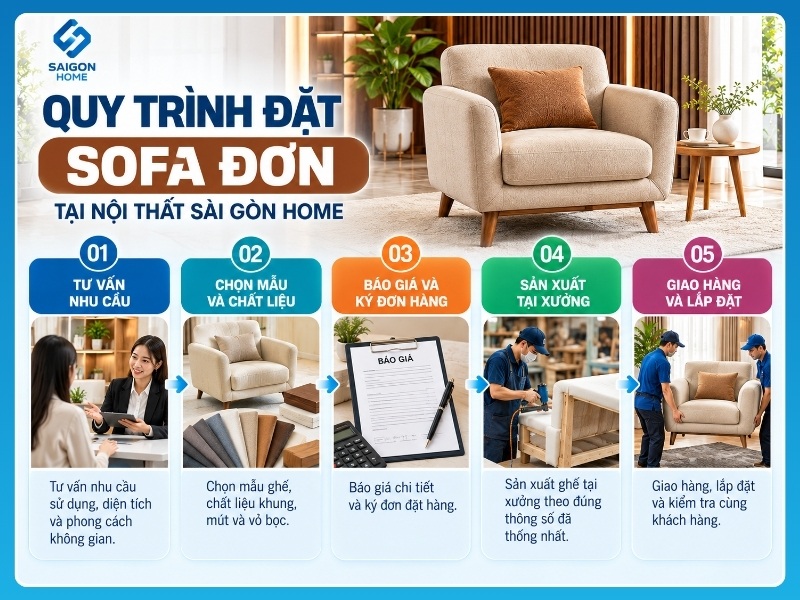 Quy trình 5 bước đặt sofa đơn tại Nội Thất Sài Gòn Home