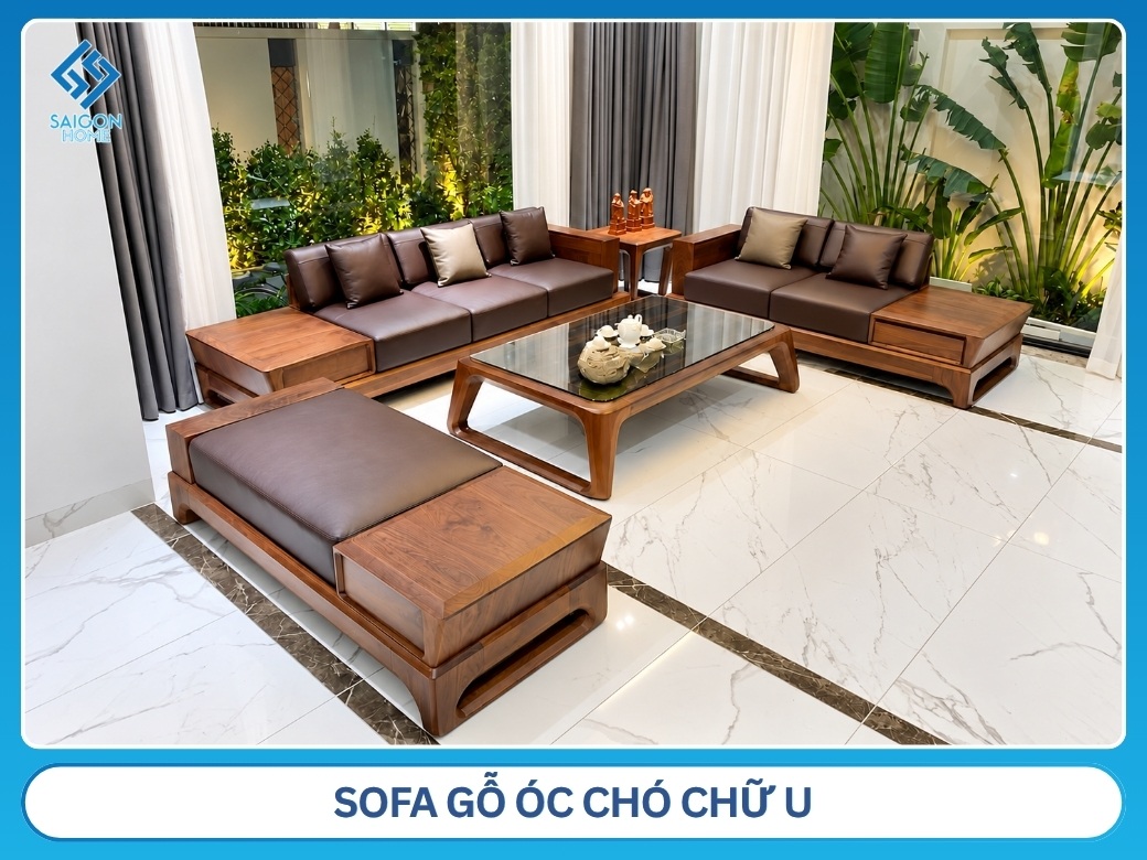 Sofa gỗ óc chó chữ U
