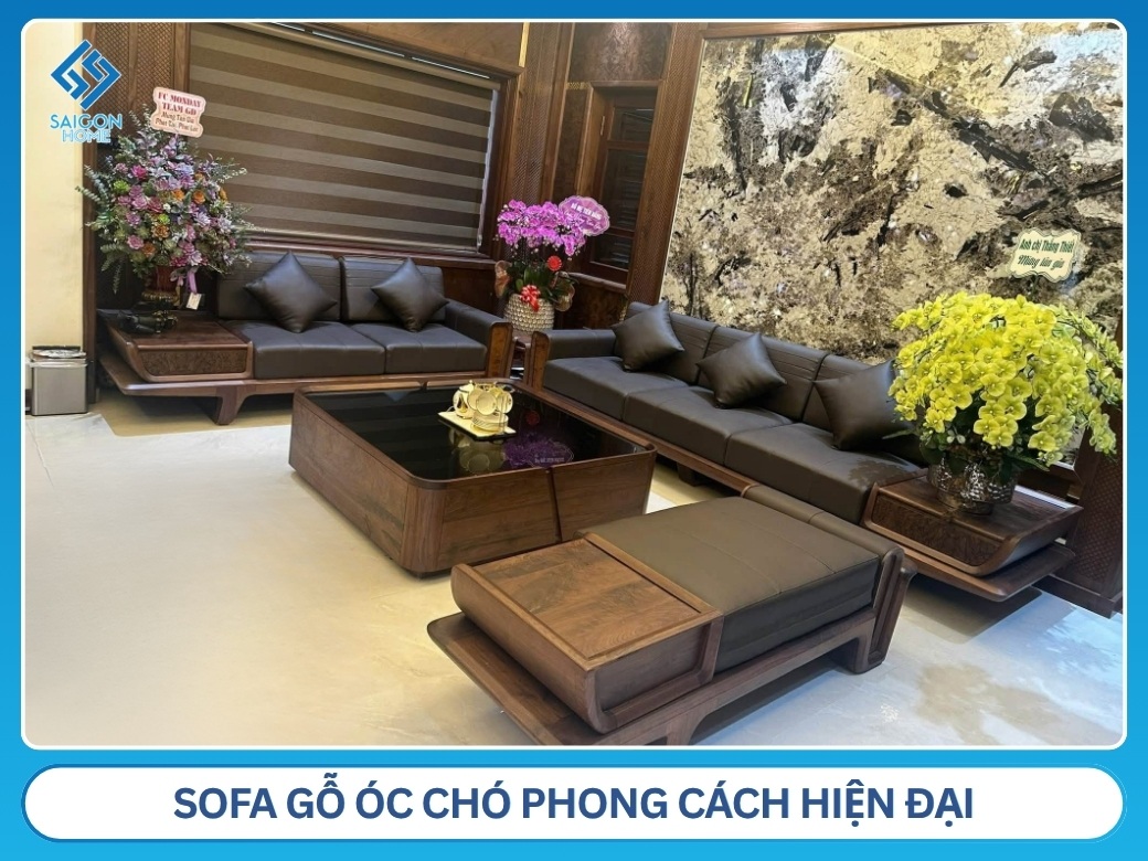 Sofa gỗ óc chó phong cách hiện đại