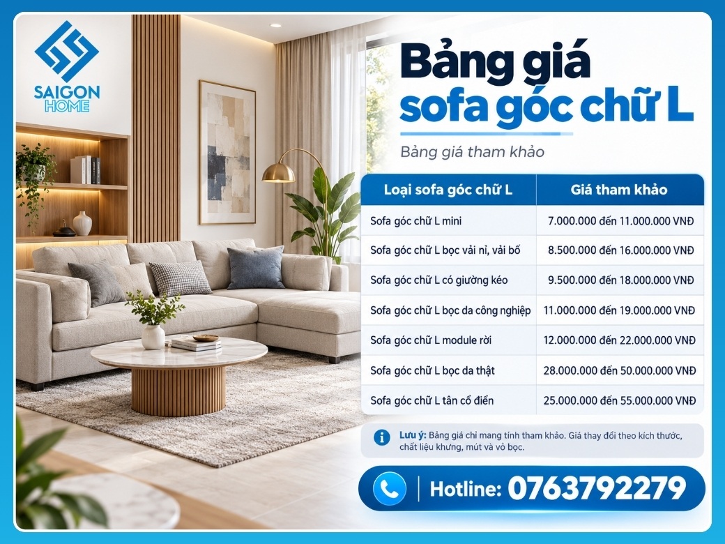 Bảng giá sofa góc chữ L mới nhất