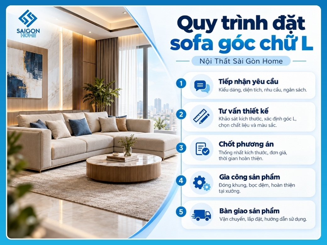 Quy trình 5 bước đặt sofa góc chữ L tại Nội Thất Sài Gòn Home