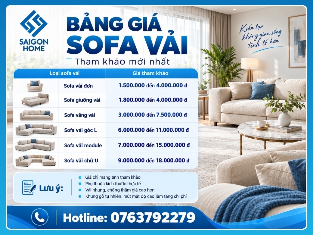 Bảng giá sofa vải mới nhất